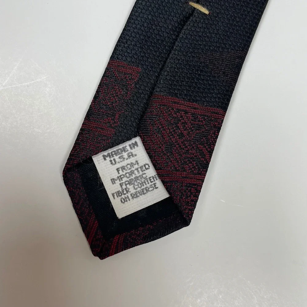 Vintage City Streets Skinny Necktie Tie Black Burgundy Fleur De Lis Geometric